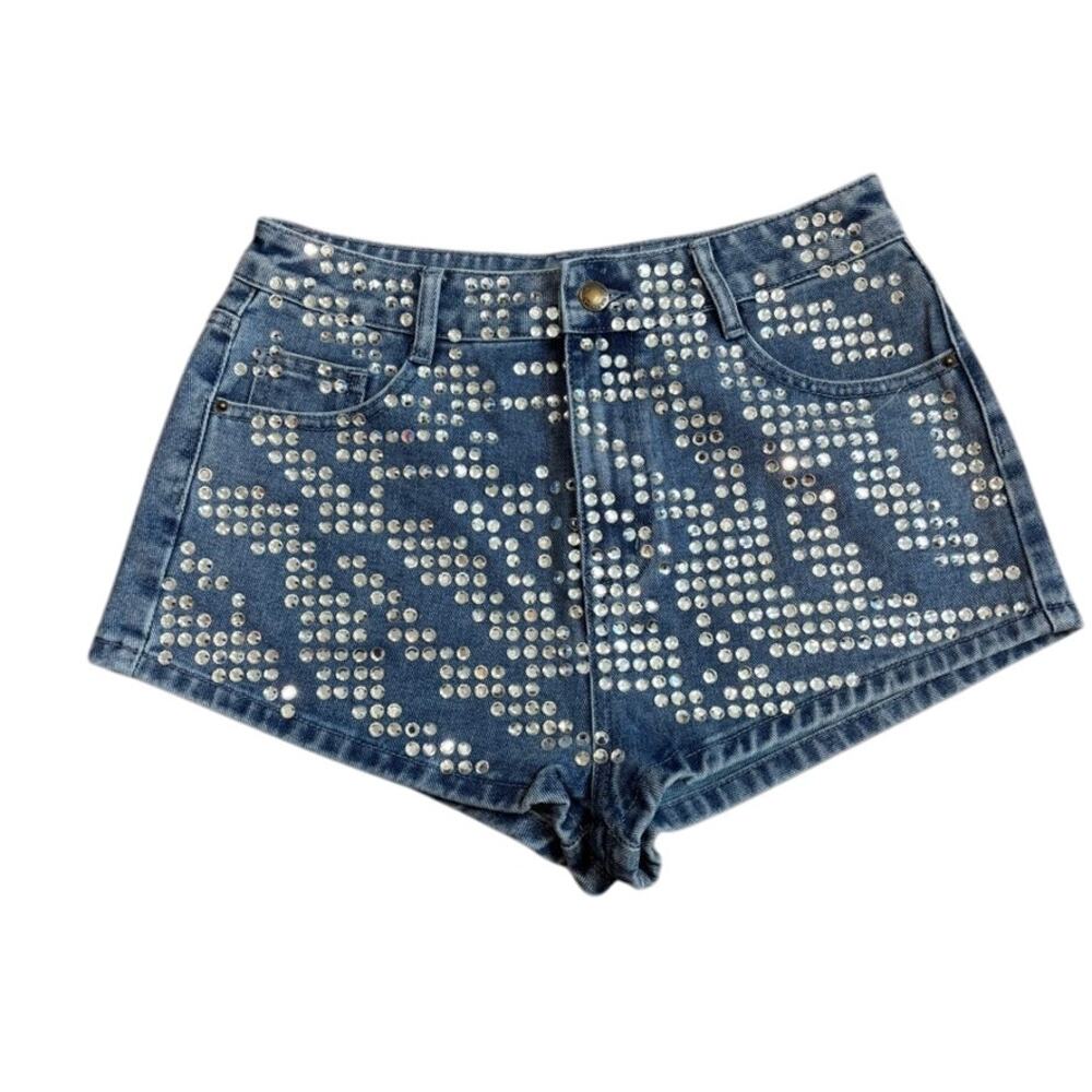 NWOT Nasty Gal Zebra Rhinestone Denim Shorts Festival Rave Y2K Size 6